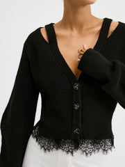 Cardigan bordure dentelle laine