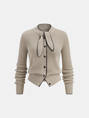 Cardigan col lavallière laine beige — vue de face