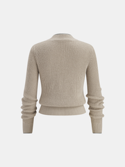 Cardigan col lavallière laine beige — vue de dos