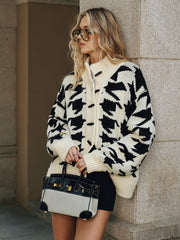 Cardigan pied-de-poule boutons corne