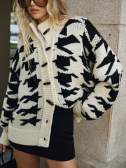 Cardigan pied-de-poule boutons corne