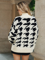 Cardigan pied-de-poule boutons corne