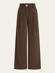 Pantalon ample en velours côtelé brun, pièce seule, vue de face