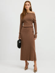 Robe maxi épaules dénudées côtelée