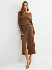 Robe maxi épaules dénudées côtelée