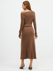 Robe maxi épaules dénudées côtelée