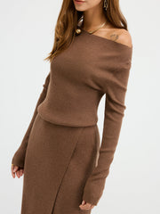 Robe maxi épaules dénudées côtelée