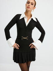 Robe chemise mini ceinturée à plis