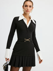 Robe chemise mini ceinturée à plis