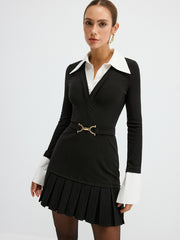 Robe chemise mini ceinturée à plis