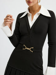 Robe chemise mini ceinturée à plis