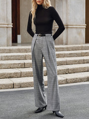 Pantalon large prince-de-galles gris, vue portée de face