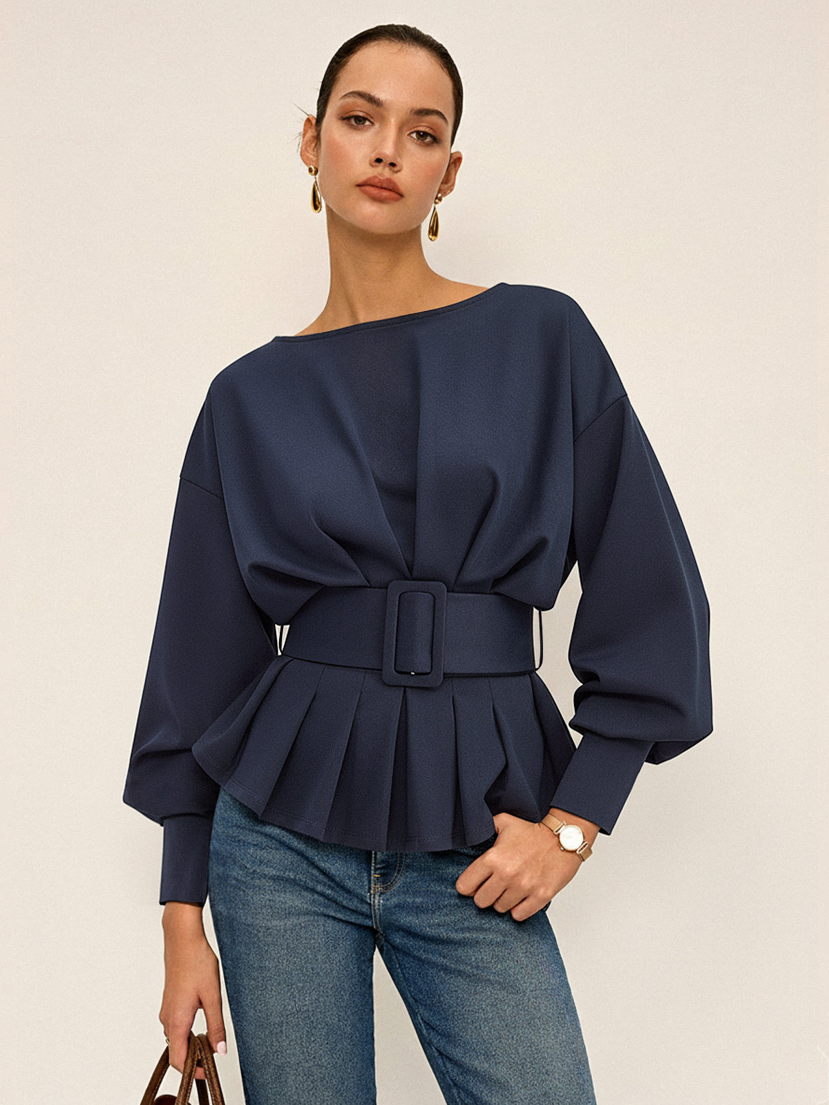 Sweat col bateau peplum ceinture
