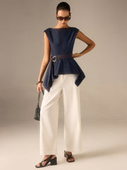 Top peplum ceinturé en denim