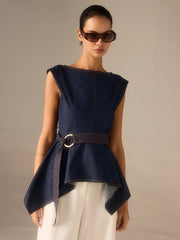 Top peplum ceinturé en denim