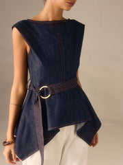 Top peplum ceinturé en denim