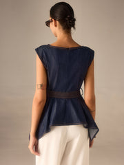 Top peplum ceinturé en denim