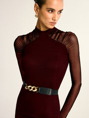 Blouse col montant manches transparentes
