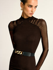 Blouse col montant manches transparentes
