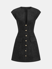 Robe mini sans manches tweed col V