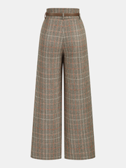 Pantalon à carreaux ceinturé brun, pièce seule, vue de dos
