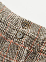 Pantalon à carreaux ceinturé brun, détail des boutons