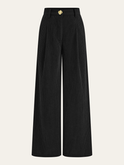 Pantalon ample en velours côtelé noir, pièce seule, vue de face