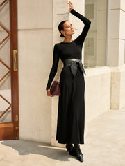 Robe maxi manches longues ceinturée