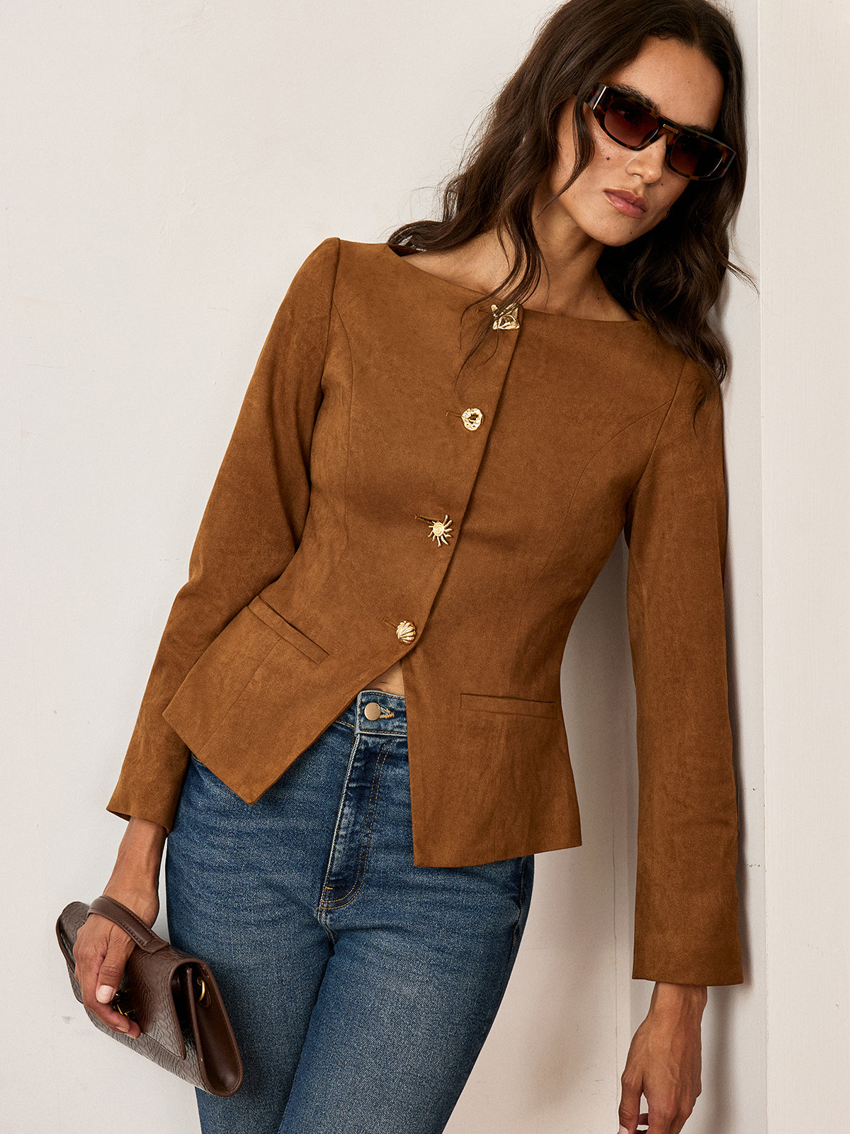 Veste suédine camel à boutons