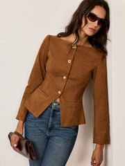 Veste suédine camel à boutons