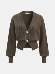 Cardigan côtelé bouton métal