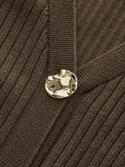 Cardigan côtelé bouton métal
