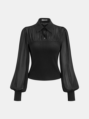 Chemise côtelée semi-transparente manches longues