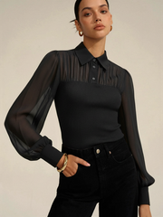 Chemise côtelée semi-transparente manches longues