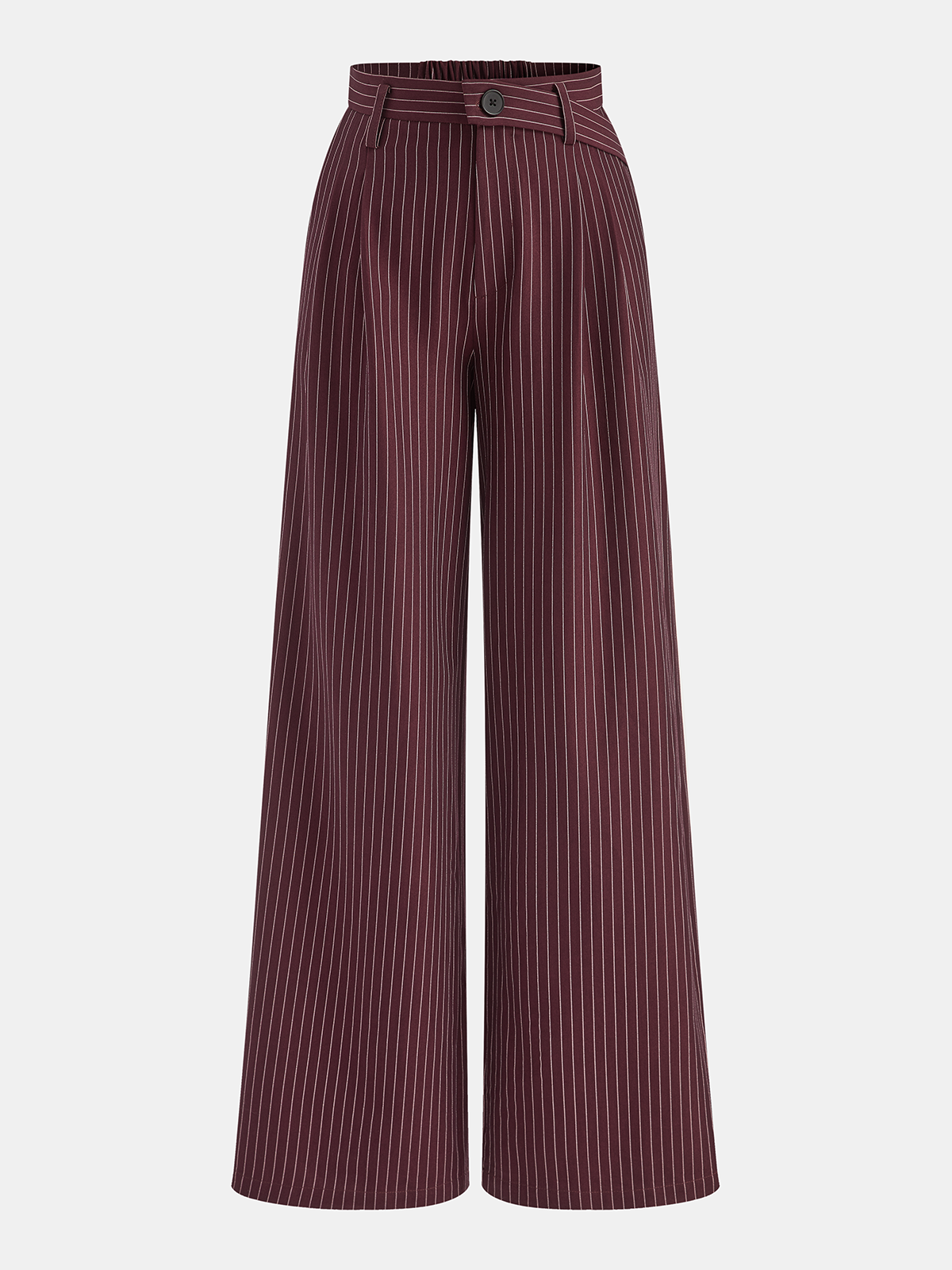 Pantalon rayé à taille asymétrique bordeaux, pièce seule, vue de face
