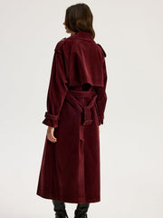 Trench long aspect daim à ceinture