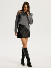 Pull dentelle fleurie col rond