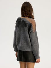 Pull dentelle fleurie col rond