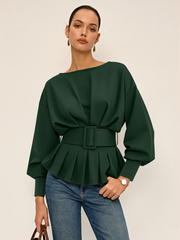 Sweat col bateau peplum ceinture