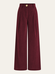 Pantalon ample en velours côtelé bordeaux, pièce seule, vue de face