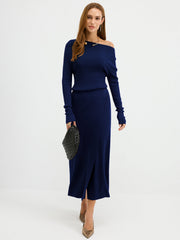 Robe maxi épaules dénudées côtelée