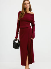 Robe maxi épaules dénudées côtelée