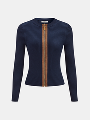 Maille côtelée marine à zip