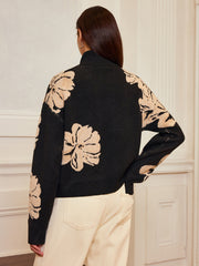 Top col roulé fleuri