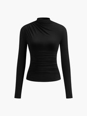 Chemise froncée manches longues noir — vue de face