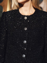 Blazer tweed noir à paillettes
