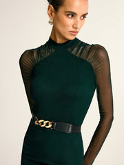 Blouse col montant manches transparentes
