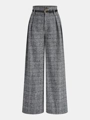 Pantalon à carreaux ceinturé gris, pièce seule, vue de face