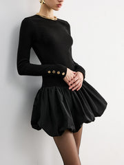 Robe mini manches longues ourlet bouffant