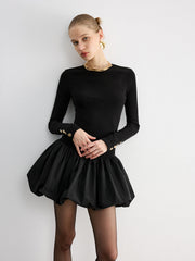 Robe mini manches longues ourlet bouffant